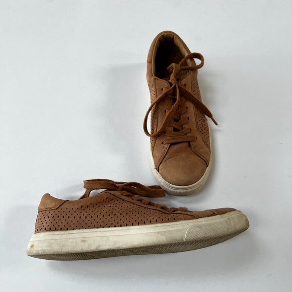 Lucky Brand Tan Perforated Leather Round Toe Sneakers - Picture 9 of 14